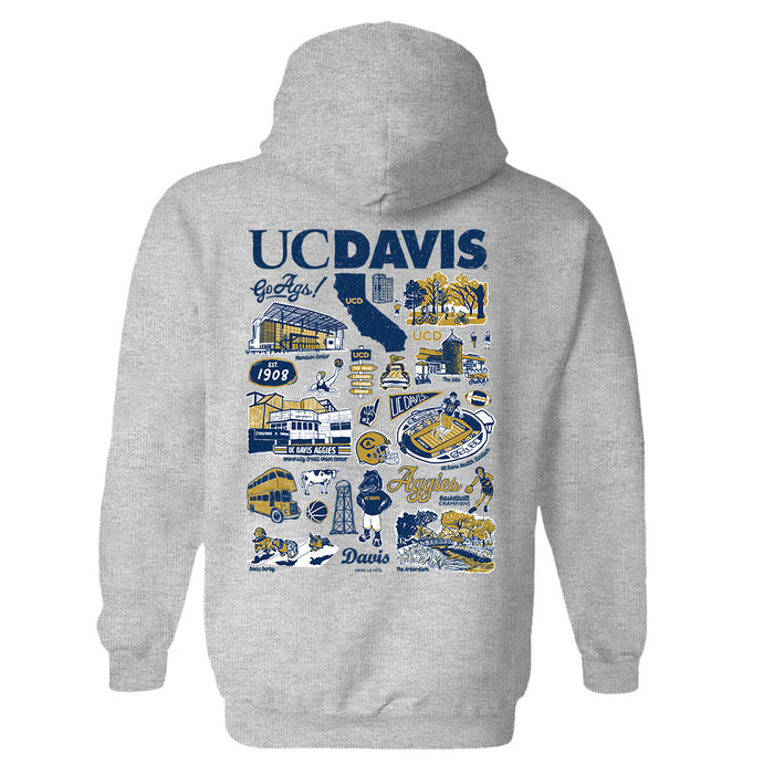 UC Davis Aggies Hand Sketched Artwork Cotton Fleece Women Hoodie - Vive La Fête - Online Apparel Store