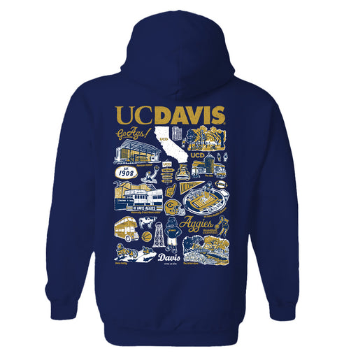 UC Davis Aggies Hand Sketched Artwork Cotton Fleece Women Hoodie - Vive La Fête - Online Apparel Store