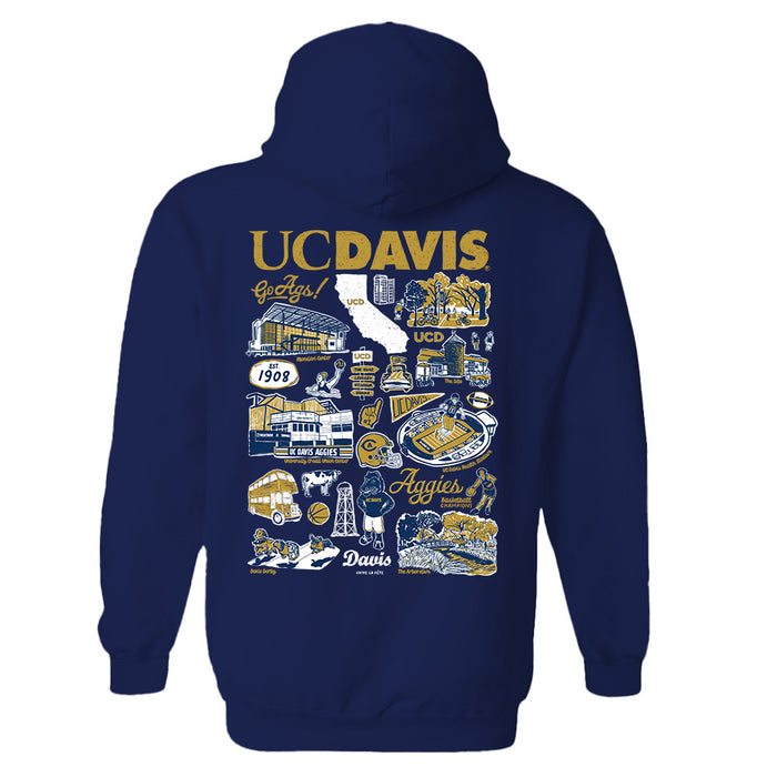 UC Davis Aggies Hand Sketched Artwork Cotton Fleece Women Hoodie - Vive La Fête - Online Apparel Store