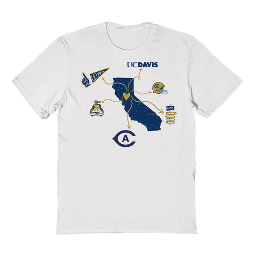 UC Davis Aggies Hand Sketched Vive La Fete Impressions Icones White T-shirt for Women