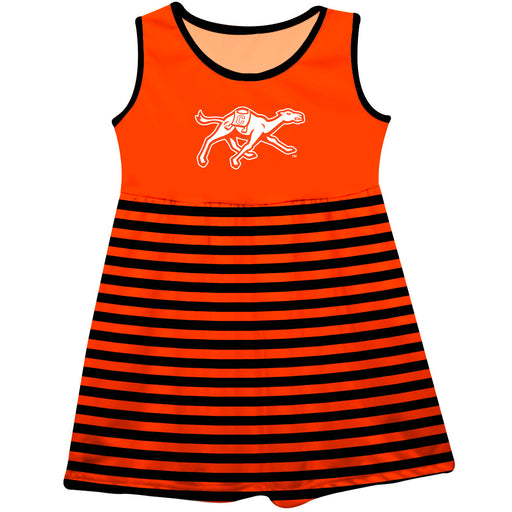 Campbell Camels Vive La Fete Girls Game Day Sleeveless Tank Dress Solid Orange Logo Stripes on Skirt