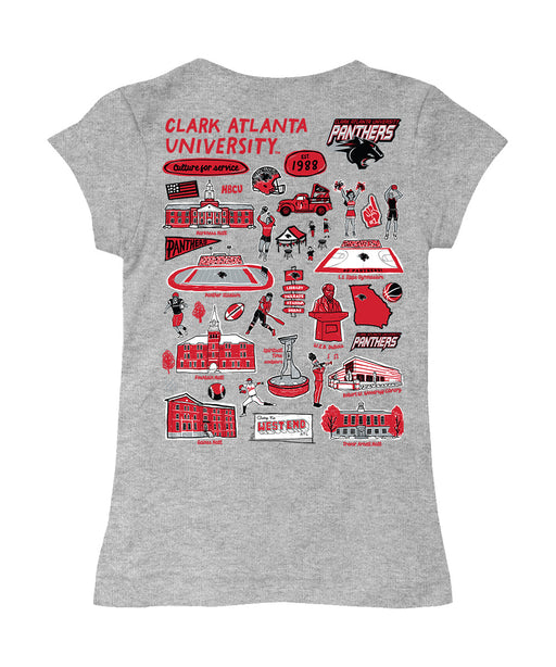 Clark Atlanta University Panthers Hand Sketched Vive La Fete Impressions Artwork Grey Girls Cotton Short Sleeve Tee - Vive La Fête - Online Apparel Store