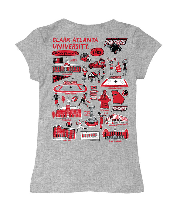 Clark Atlanta University Panthers Hand Sketched Vive La Fete Impressions Artwork Grey Girls Cotton Short Sleeve Tee - Vive La Fête - Online Apparel Store