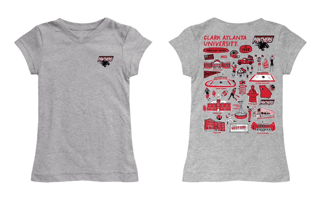 Clark Atlanta University Panthers Hand Sketched Vive La Fete Impressions Artwork Grey Girls Cotton Short Sleeve Tee - Vive La Fête - Online Apparel Store
