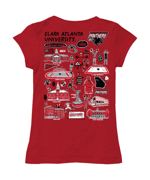 Clark Atlanta University Panthers Hand Sketched Vive La Fete Impressions Artwork Red Girls Cotton Short Sleeve Tee - Vive La Fête - Online Apparel Store