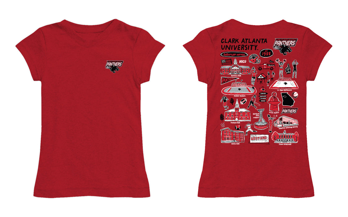 Clark Atlanta University Panthers Hand Sketched Vive La Fete Impressions Artwork Red Girls Cotton Short Sleeve Tee - Vive La Fête - Online Apparel Store