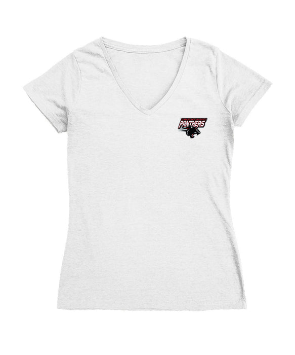 Clark Atlanta Panthers Hand Sketched Vive La Fete Impressions Artwork White Women Cotton Short Sleeve V-Neck Tshirt
