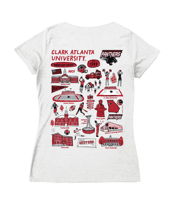 Clark Atlanta Panthers Hand Sketched Vive La Fete Impressions Artwork Red Women Cotton Short Sleeve V-Neck Tshirt