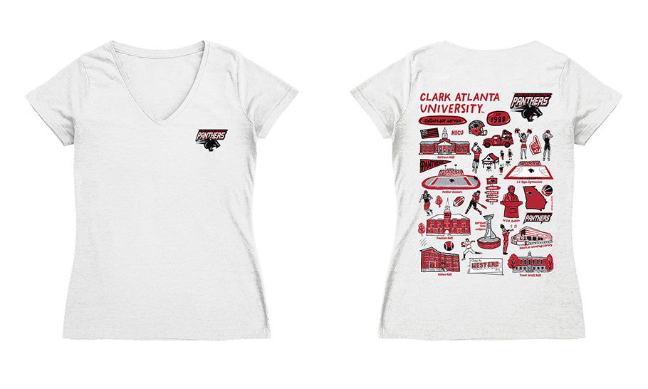 Clark Atlanta Panthers Hand Sketched Vive La Fete Impressions Artwork Red Women Cotton Short Sleeve V-Neck Tshirt