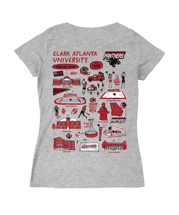 Clark Atlanta Panthers Hand Sketched Vive La Fete Impressions Artwork Red Women Cotton Short Sleeve V-Neck Tshirt