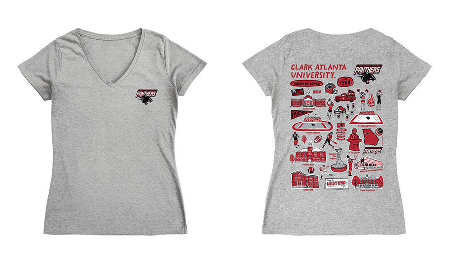 Clark Atlanta Panthers Hand Sketched Vive La Fete Impressions Artwork Red Women Cotton Short Sleeve V-Neck Tshirt