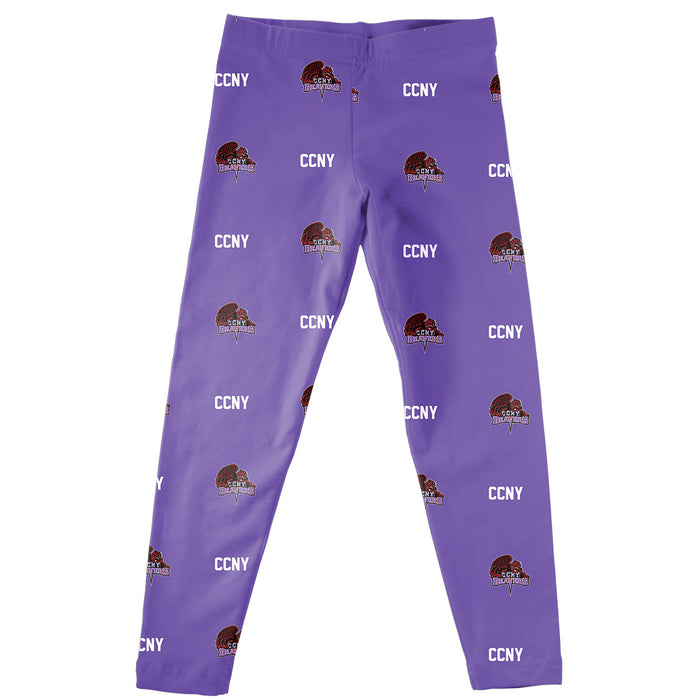 City College of New York Beavers Vive La Fete Girls All Over Two Logos Elastic Waist Classic Play Purple Leggings Tights