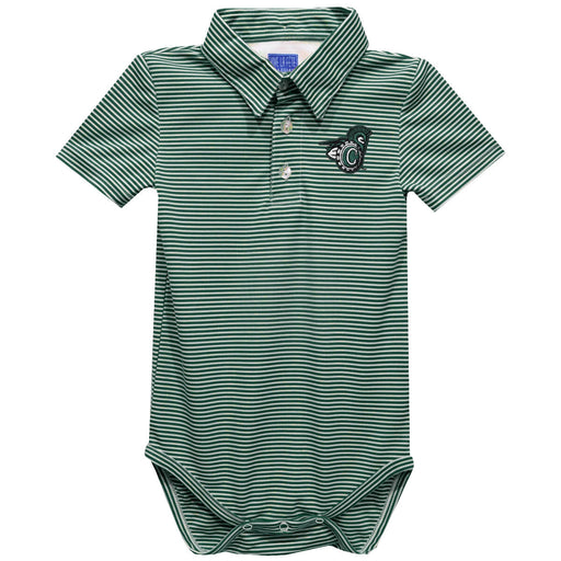 Castleton University Spartans Embroidered Hunter Green Stripes Stripe Knit Polo Onesie