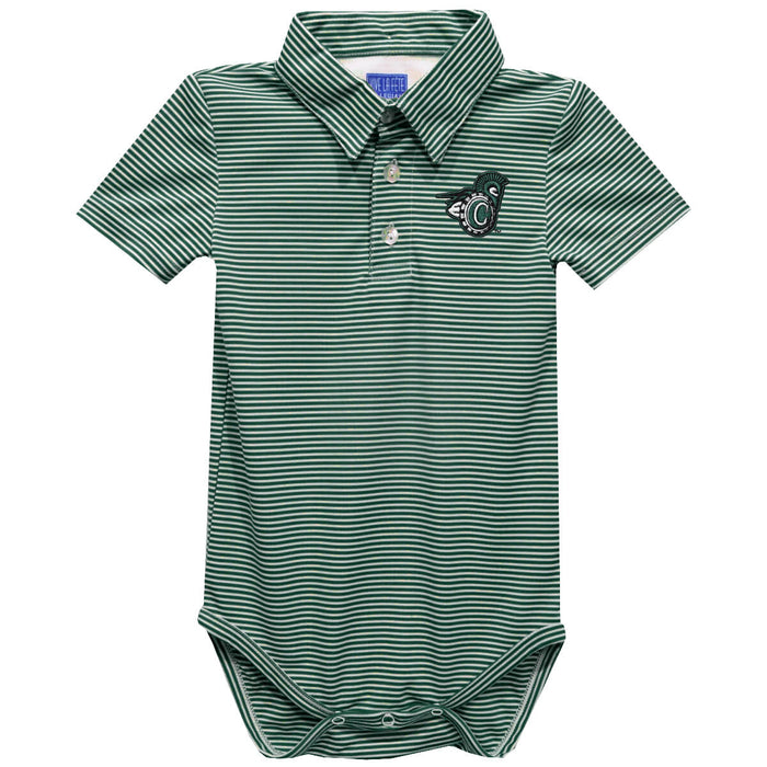 Castleton University Spartans Embroidered Hunter Green Stripes Stripe Knit Polo Onesie