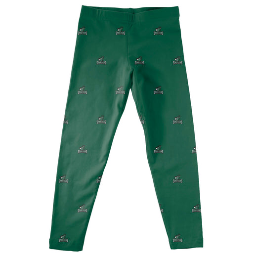 Castleton University Spartans Vive La Fete Girls Game Day All Over Logo Elastic Waist Classic Play Green Leggings Tights