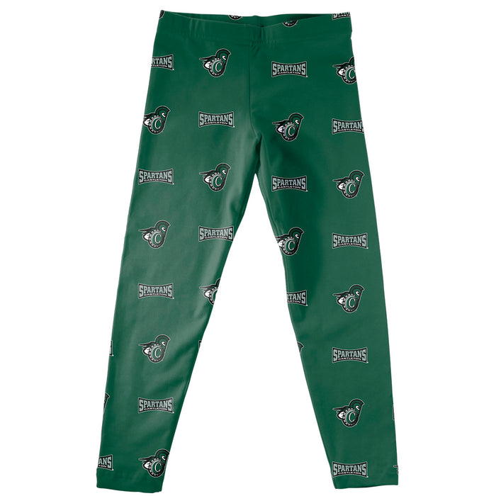 Castleton Spartans Vive La Fete Girls Game Day All Over Two Logos Elastic Waist Classic Play Green Leggings Tights