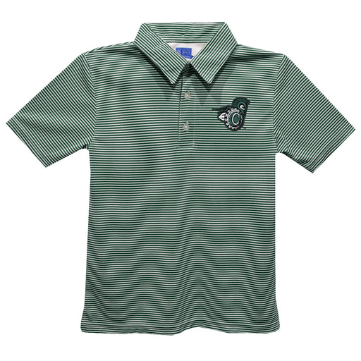 Castleton University Spartans Embroidered Hunter Green Stripes Short Sleeve Polo Box Shirt