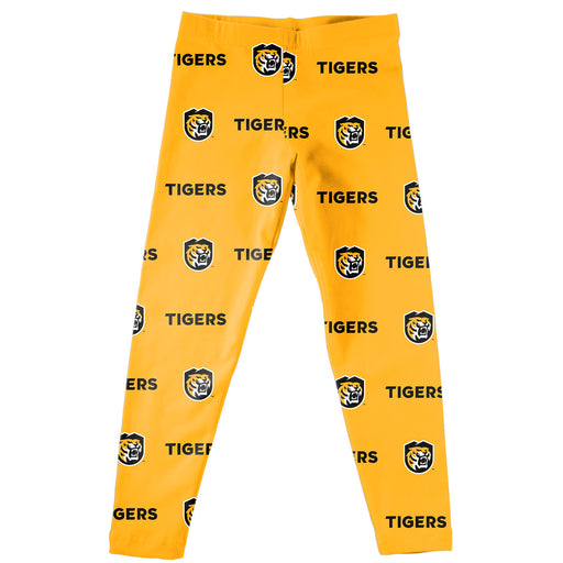 Colorado College Tigers Vive La Fete Girls Game Day All Over Two Logos Elastic Waist Classic Play Gold Leggings Tights
