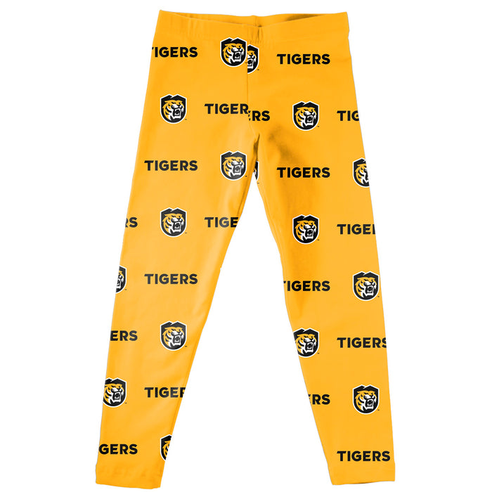 Colorado College Tigers Vive La Fete Girls Game Day All Over Two Logos Elastic Waist Classic Play Gold Leggings Tights