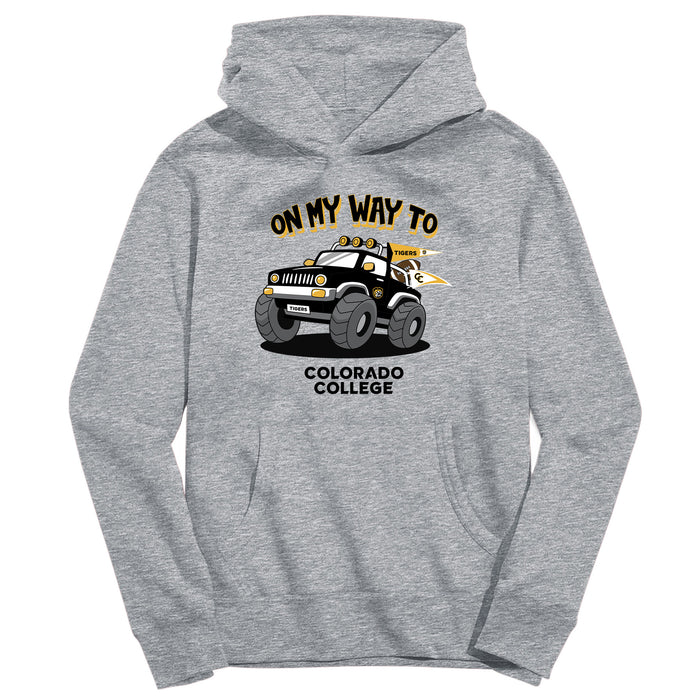 Colorado College Tigers On My Way Monster Truck Heather Grey Cotton Youth Hoodie