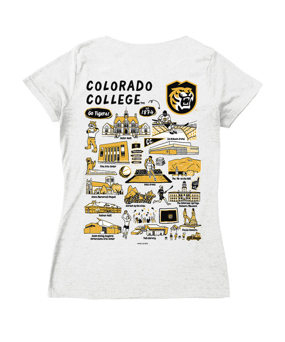 Colorado College Tigers Hand Sketched Vive La Fete Impressions Artwork Black Women Cotton Short Sleeve V-Neck Tshirt - Vive La Fête - Online Apparel Store