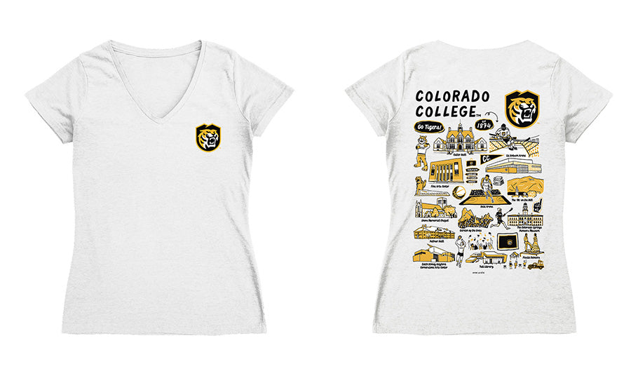 Colorado College Tigers Hand Sketched Vive La Fete Impressions Artwork Black Women Cotton Short Sleeve V-Neck Tshirt - Vive La Fête - Online Apparel Store