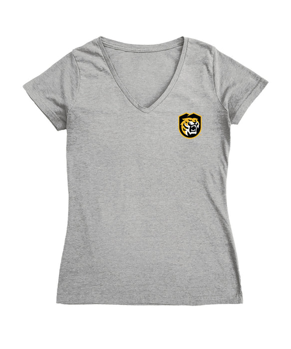 Colorado College Tigers Hand Sketched Vive La Fete Impressions Artwork Grey Women Cotton Short Sleeve V-Neck Tshirt