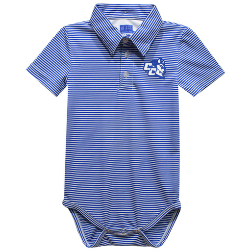 Central Connecticut State Blue Devils CCSU Embroidered Royal Stripes Stripe Knit Polo Onesie