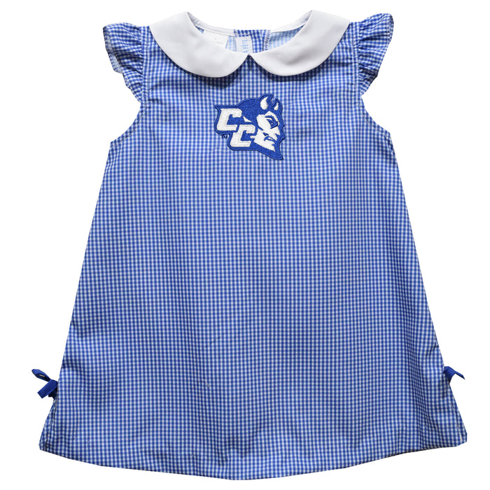 Central Connecticut State Blue Devils CCSU Embroidered Royal Gingham A Line Dress