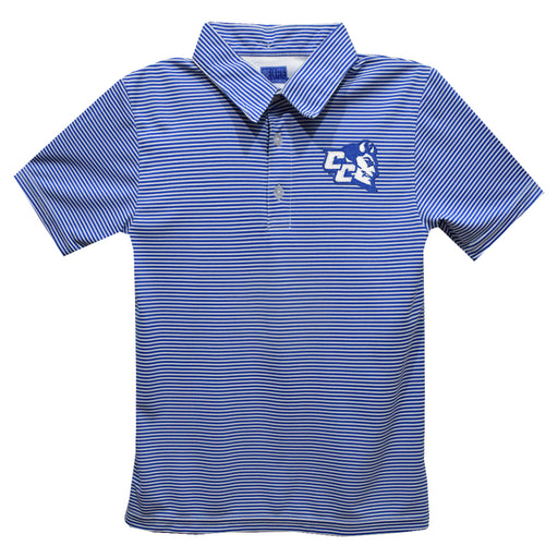 Central Connecticut State Blue Devils CCSU Embroidered Royal Stripes Short Sleeve Polo Box Shirt