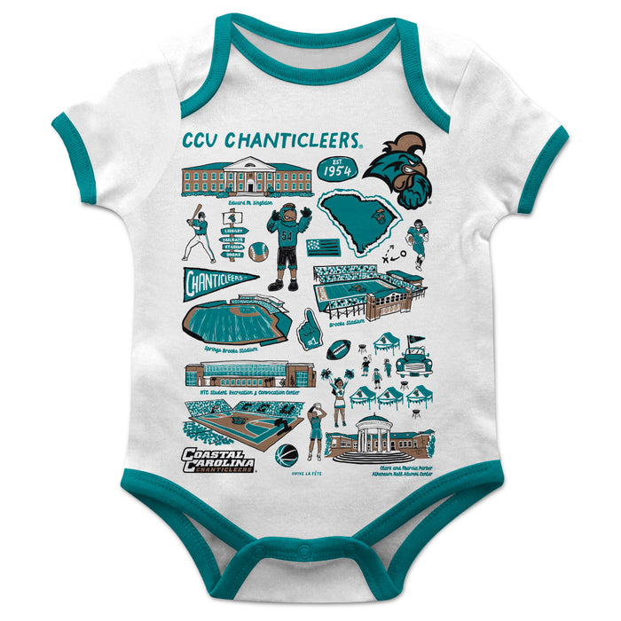 Coastal Carolina Chanticleers CCU Hand Sketched Vive La Fete Impressions Artwork Infant White Short Sleeve Onesie Bodysu