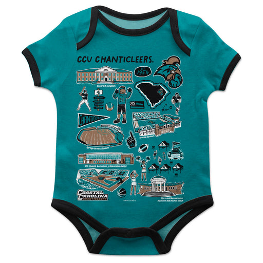 Coastal Carolina Chanticleers Hand Sketched Vive La Fete Impressions Artwork Infant Teal Short Sleeve Onesie Bodysuit