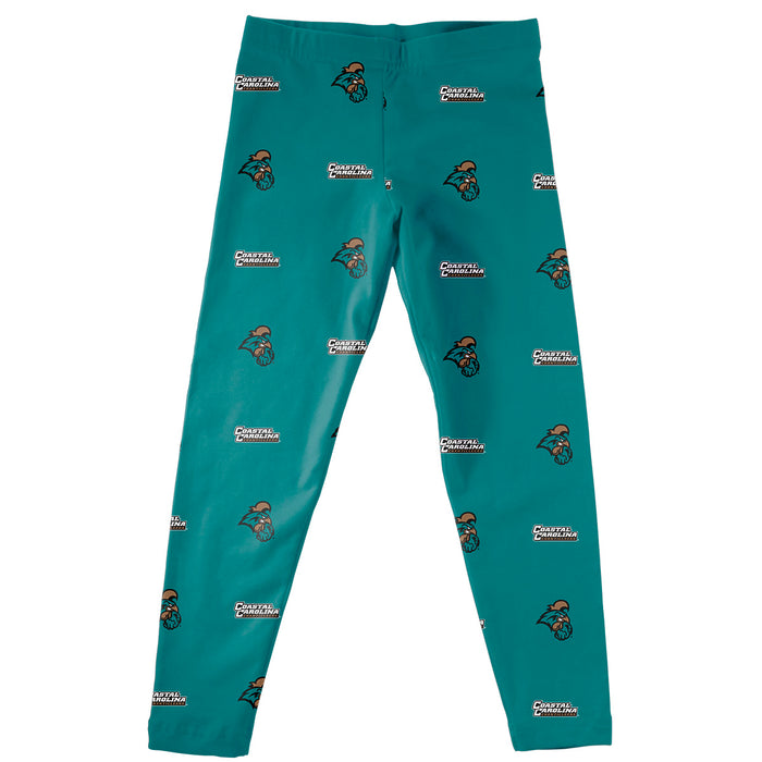 Coastal Carolina Chanticleers Vive La Fete Girls All Over Two Logos Elastic Waist Classic Play Teal Leggings Tights