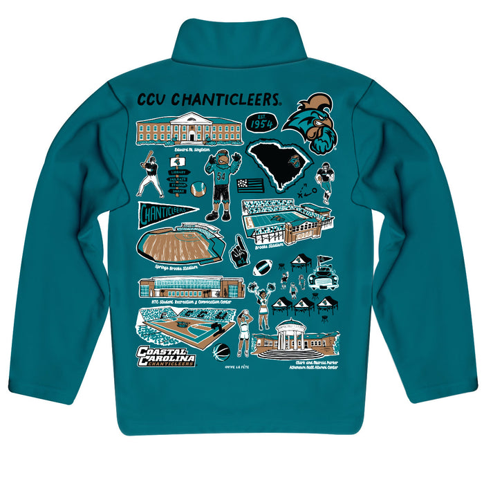 Coastal Carolina Chanticleers CCU Hand Sketched Vive La Fete Impressions Artwork  Teal Boys Quarter Zip Pullover V1 - Vive La Fête - Online Apparel Store