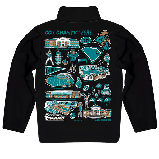 Coastal Carolina Chanticleers CCU Hand Sketched Vive La Fete Impressions Artwork  Black Quarter Zip Pullover V1 - Vive La Fête - Online Apparel Store