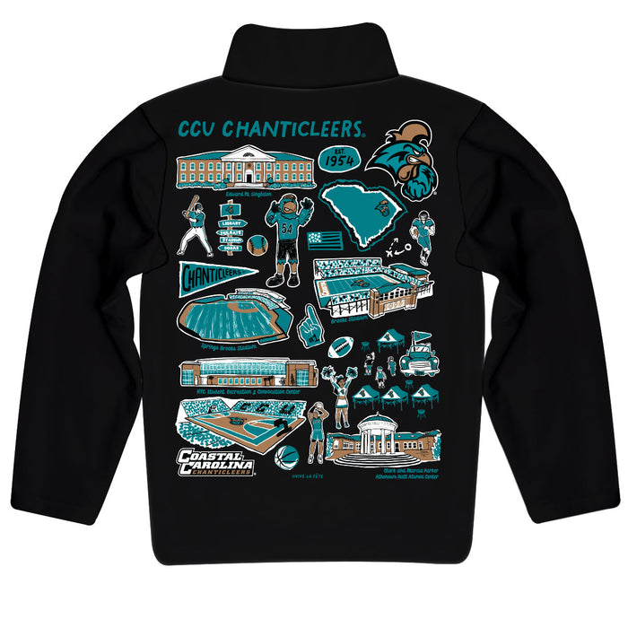 Coastal Carolina Chanticleers CCU Hand Sketched Vive La Fete Impressions Artwork  Black Quarter Zip Pullover V1 - Vive La Fête - Online Apparel Store