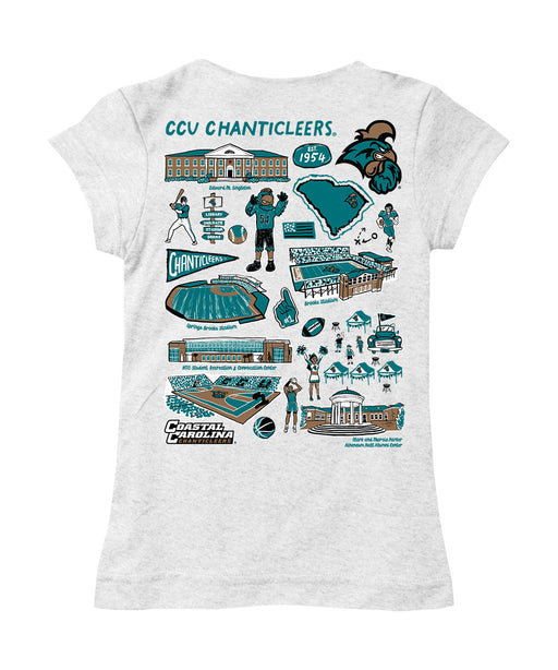 Coastal Carolina Chanticleers CCU Hand Sketched Vive La Fete Impressions Artwork White Girls Cotton Short Sleeve Tee - Vive La Fête - Online Apparel Store