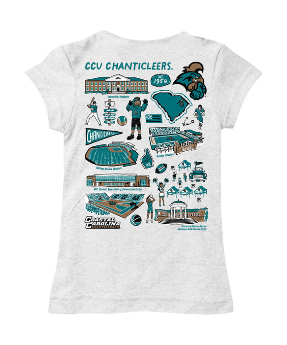Coastal Carolina Chanticleers CCU Hand Sketched Vive La Fete Impressions Artwork White Girls Cotton Short Sleeve Tee - Vive La Fête - Online Apparel Store
