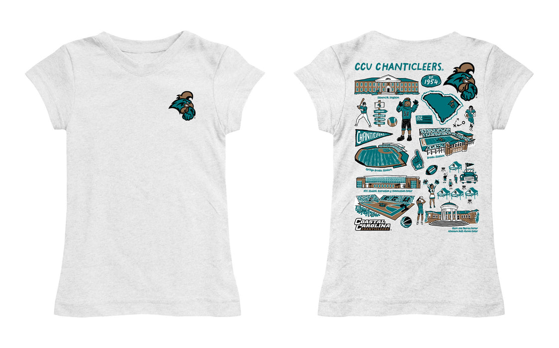 Coastal Carolina Chanticleers CCU Hand Sketched Vive La Fete Impressions Artwork White Girls Cotton Short Sleeve Tee - Vive La Fête - Online Apparel Store