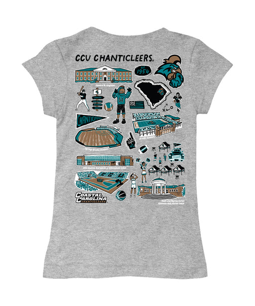 Coastal Carolina Chanticleers CCU Hand Sketched Vive La Fete Impressions Artwork Grey Girls Cotton Short Sleeve Tee - Vive La Fête - Online Apparel Store