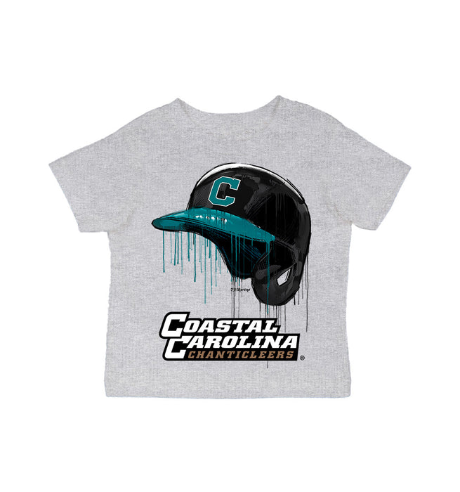 Coastal Carolina Chanticleers CCU Original Dripping Baseball Helmet Grey Cotton T-Shirt  by Vive La Fete
