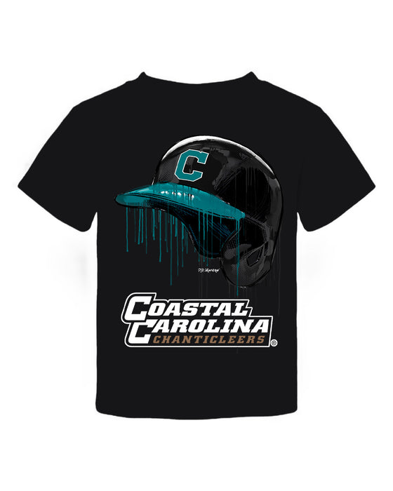 Coastal Carolina Chanticleers CCU Original Dripping Baseball Helmet Black T-Shirt Cotton by Vive La Fete