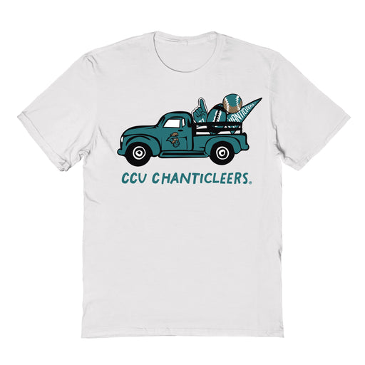 Coastal Carolina Chanticleers Hand Sketched Vive La Fete Impressions Truck Kids White Cotton T-shirt