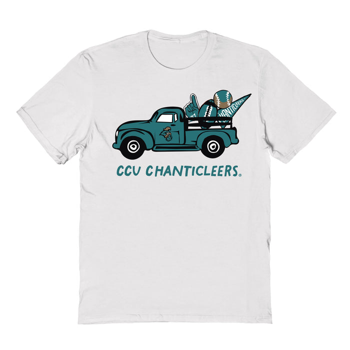 Coastal Carolina Chanticleers Hand Sketched Vive La Fete Impressions Truck Kids White Cotton T-shirt