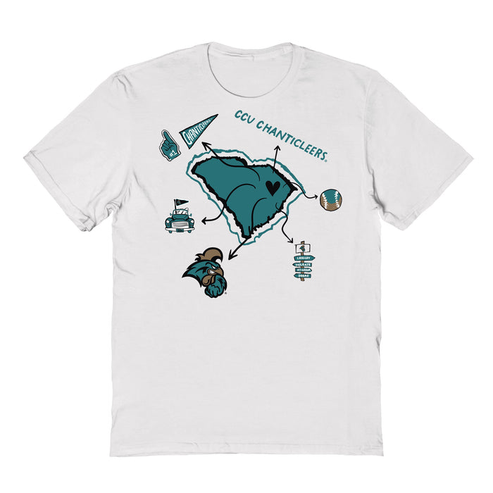 Coastal Carolina Chanticleers Hand Sketched Vive La Fete Impressions Icones Kids White T-shirt