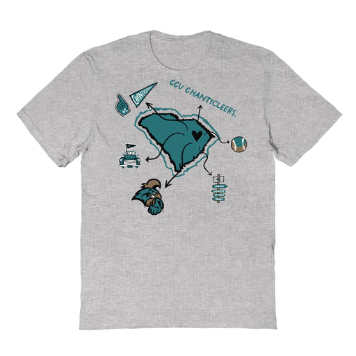 Coastal Carolina Chanticleers Hand Sketched Vive La Fete Impressions Icones Kids Grey T-shirt