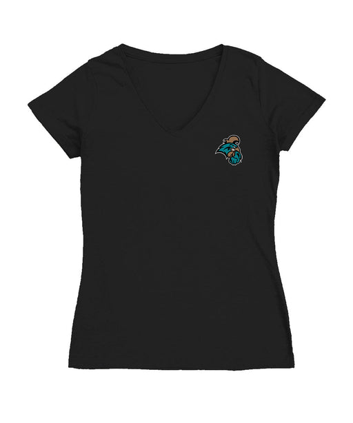 Coastal Carolina Chanticleers Hand Sketched Vive La Fete Impressions Artwork Black Women Cotton Short Sleeve V-Neck Tshi