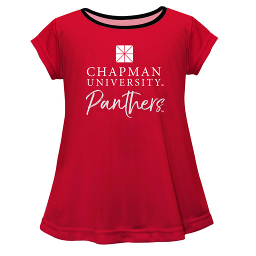 Chapman University Panthers Vive La Fete Girls Game Day Short Sleeve Red Top with School Logo and Name
