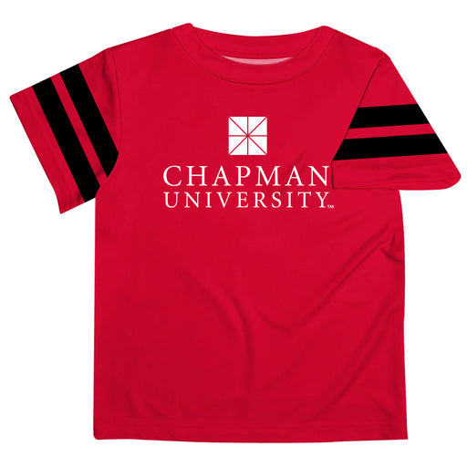 Chapman Panthers Vive La Fete Boys Game Day Red Short Sleeve Tee with Stripes on Sleeves