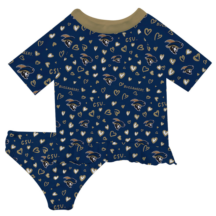 Charleston Southern Buccaneers CSU Vive La Fete All Over Logo Blue Long Sleeve Bikini Set